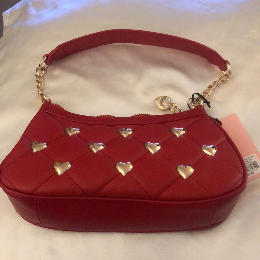 Juicy Couture Cool Red Colorful Love Shoulder Bag Studded Heart Accents NWT